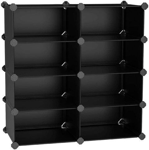 Fdeng 8-Cube Diy Shoe Rack, Multi Use Modular Organizer Storage Plastic Cabinet, Black Curly Pattern