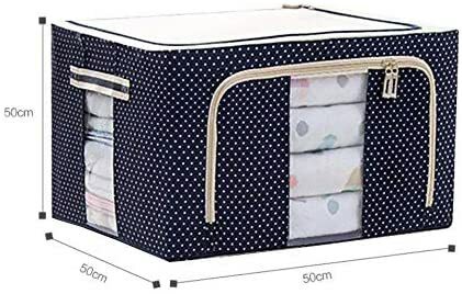 Beauenty 2Pcs Stackable Storage Box Polka Dots Shoe Holder Container Organizer See-Through Window Double Zipper Folding - Dark Blue (66L)