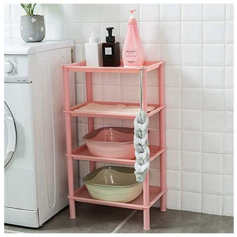 ALISSA Simple Style Plastic Bathroom Shelves 4-Tier Free Standing Rack Bathroom Organizer Multipurpose Utility Storage (Pink)