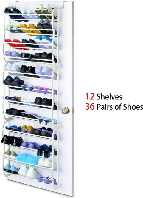 Doreen Over the Door Wall Hanging 36-Pair Shoe Rack. Fits Over Standard-Size Doors, 12 Shelves Design, Holds Sneakers, Heels, Sandals, Low Boots. Shelf Closet Wall Hanging Organizer Storage Shoe Stand（black）