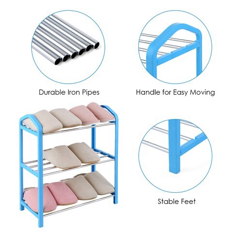 Generic-3-Tier Shoe Rack Shoes Tower Storage Organizer Shelf Cabinet for Home &amp; Office Easy to Assemble Blue