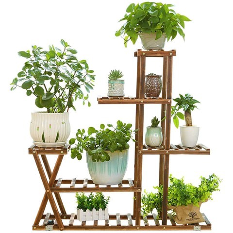 LINGWEI Flower Plant Stand Shelf Bamboo Pot Display Stand Rack Plant Stand Flower Racks Plant Shelf Wooden Stand Flower Shelf Style-1