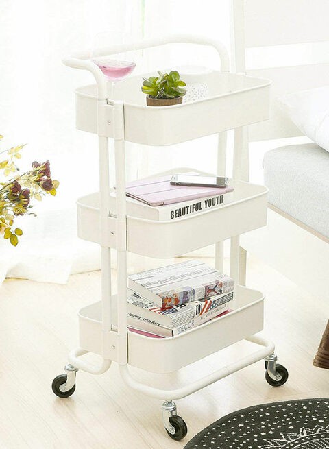 3-Tier Rolling Shelves Metal Cart Organizer White 85x45x35centimeter