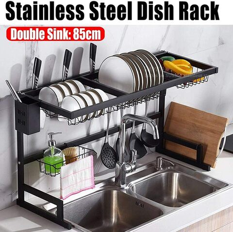 Orchid Dish Drying Rack Over Sink Display Stand Drainer Stainless Steel Kitchen Supplies Storage Shelf Utensils Holder