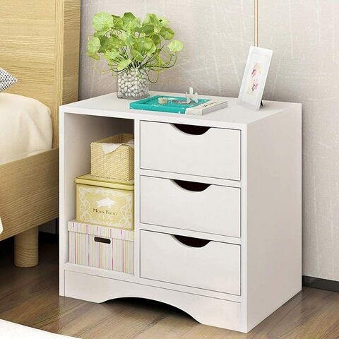 Generic Nightstand Bedside End Table Storage Cabinet With 3 Drawer For Bedroom Living Room Easy To Assemble (Warm White)