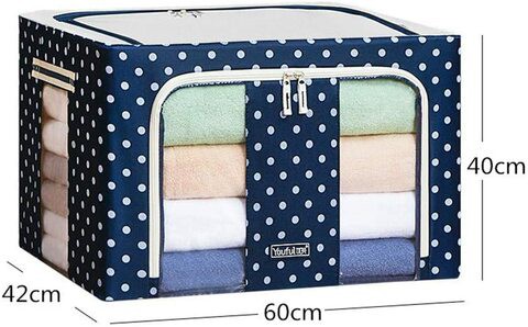 Youfen Oxford Storage Bins Boxes, Clothes Storage Bags Foldable Stackable Container Organizer Basket With Large Clear Window &amp; Carry Handles, For Bedding, Clothes (Blue-100L)