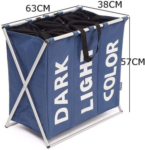 3 Grid Fabric Dirty Cloth Laundry Basket Storage