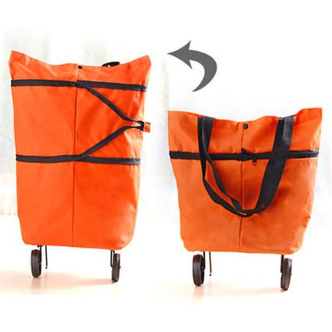 Trolley Bag Portable Multi-Function Oxford Folable Tote Bag Shopping Cart Reusable Grocery Bags with Wheels Rolling Grocery Cart. (color random)