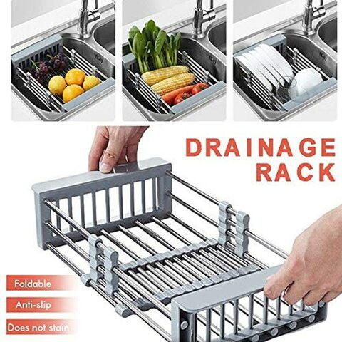 Generic Meetion Expandable Dish Drying Rack Over Sink Stainless Steel Adjustable Dish Basket Drainer Functional Kitchen Sink Organizer