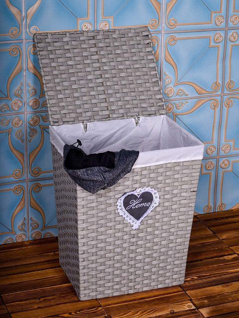 YATAI - Handwoven Laundry Basket, Synthetic Rattan Clothes Hamper with Lid, Removable Liner Bag Storage Basket-Small