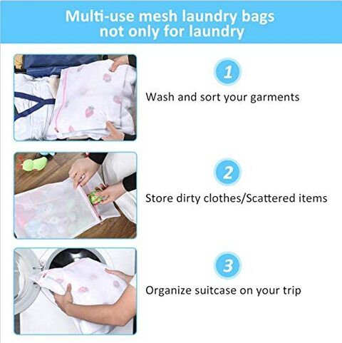 Doreen 7Pcs Mesh Laundry Bags for Delicates with Premium Zipper, Travel Storage Organize Bag, Clothing Washing Bags for Laundry, Blouse, Bra, Hosiery, Stocking, Underwear, Lingerie, Laundry Bags, Poly