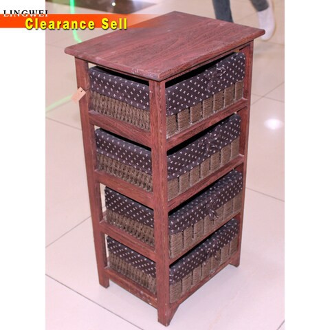 Ling Wei - Retro old style Creative Home Antique Decoration Classic Decor Wooden Cabinet With Baskets Brown