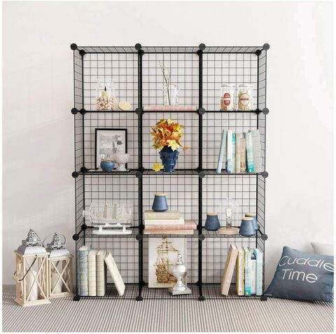 Generic 12-Cube Diy Wire Grid Bookcase, Multi Use Modular Storage Shelving Rack, Open Organizer Cabinet For Books, Toys, Clothes, Tools