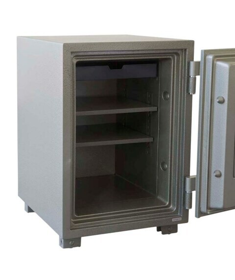 Mahmayi Secure 105 Fire Safe With 2 Key Locks And Shelves Compartment Fireproof &amp; Waterproof, Heavy Duty Box - (Grey)