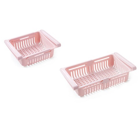 Generic-Kitchen PP Storage Box Food Fruit Container  Organizer Rack Pull-out Drawer Stretch Refrigerator Storage Basket Pink