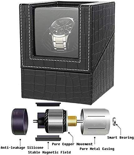 Doreen Automatic Single Watch Winder, Black Leather/Carbon Fiber Leather, Japanese Motor