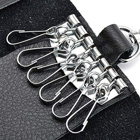 Jj-Boutique Leather Pocket Key Organizer Case With 6 Hooks &amp; 1 Car Key Fob Holder (Black)