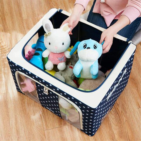 Youfen Oxford Storage Bins Boxes, Clothes Storage Bags Foldable Stackable Container Organizer Basket With Large Clear Window &amp; Carry Handles, For Bedding, Clothes (Blue-66L)