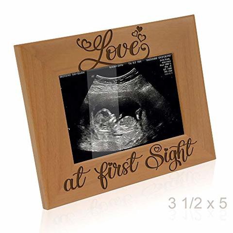 Kate Posh Love At First Sight Sonogram Photo Frame - Engraved Natural Solid Wood Picture Frame (3 1/2 X 5 Horizontal)