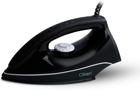 Clikon Lightweight Compact Dry Iron with Non-stick Coated Soleplate, Adjustable Temperature Settings, 360&deg; Swivel Cord, Auto Cut-off, Power Light Indicator - CK2133 (Black)