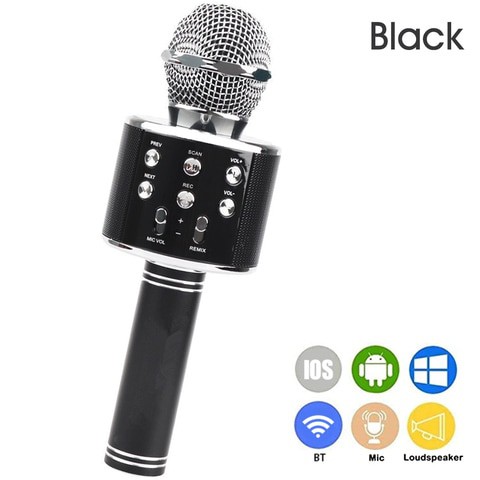 Generic-WS-858 Portable Wireless Karaoke Microphone Handheld Cellphone Karaoke Player Built-in BT HIFI Speaker Selfie 3-in-1 Rechargeable Li-battery Karaoke KTV MIC Machine