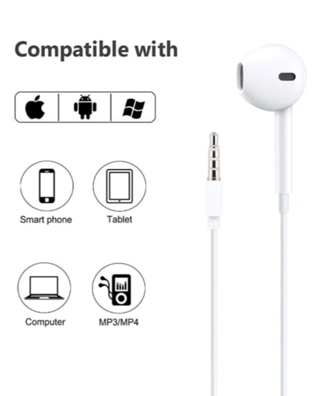 Generic In-Ear Headphones For Apple Smartphones, 3.5mm White