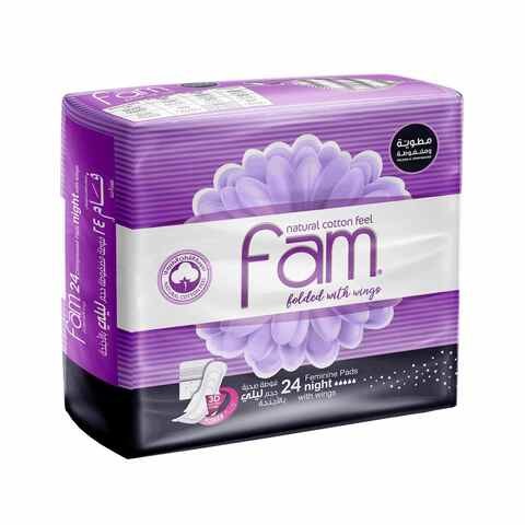 Fam Natural Cotton Feel Maxi Thick Folded Sanitary Pads With Wings, 24 Pads