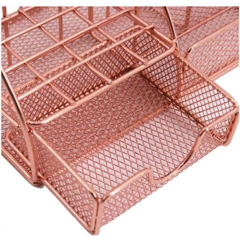 ALISSA Cute Rose Gold Desk Organizer Cosmetic Organizer Iron Art Storage Box Desktop Cosmetic Document Stationary Holder for Bedroom Study Room Living Room