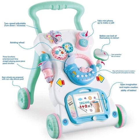 Baby Walker for Boys and Girls, Prevents Rollovers, Multiple Mode, Sitting and Playing, Musical Toys, Standing and Walking, Intellectual