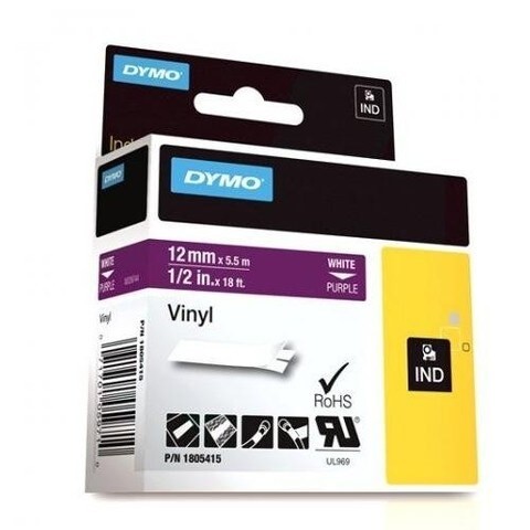 Dymo 12mm vinyl tape white on purple