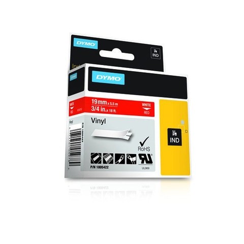 Dymo vinyl tape 19 mm, white on red