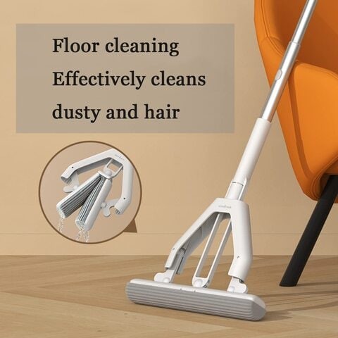 Deerma Broom and Dustpan, Sponge Mop, Glass Squeegee Three-Pieces Household Set Cleaning Kit with Stainless Steel Handle for Home Kitchen Office