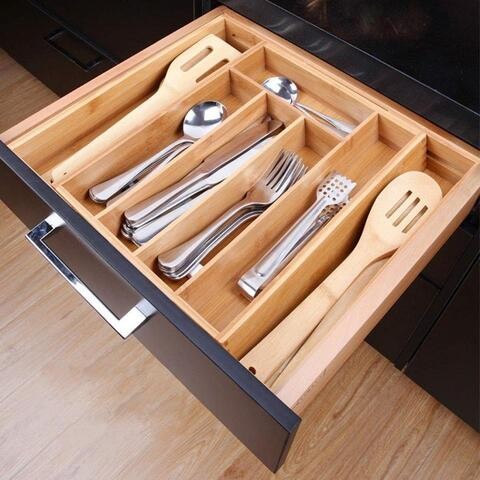 ALISSA Bamboo Cutlery Tray for Drawer Spoon Storage Drawe Spoon Tray Utensil Organizer For Kitchen Drawers