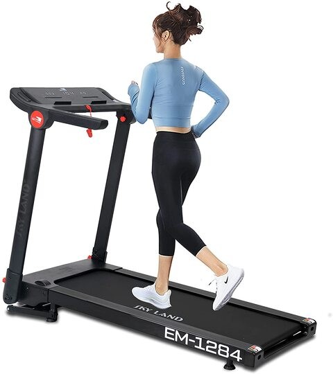 Skyland Home Use Treadmill With 2.5hp-5.0hpMotor Peak Bluetooth Speaker & App, Speed ​​(1-14kph) SoftTouch Key, Running Surface (LXW)44.5X120CM,12- preset programs and 15% Auto Incline-EM-1284