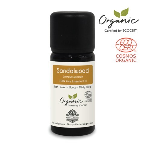 Aroma Tierra Sandalwood Essential Oil - 100% Pure, Natural, Ecocert Certified Organic - 10ml