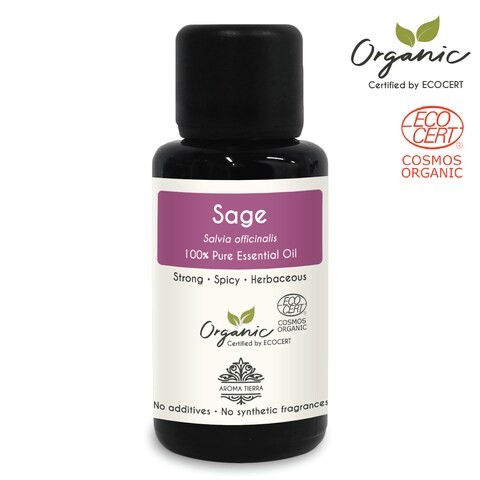 Sage Essential Oil by Aroma Tierra (France) - Aroma Tierra - 100% Pure, Natural, Ecocert Certified Organic - 30ml