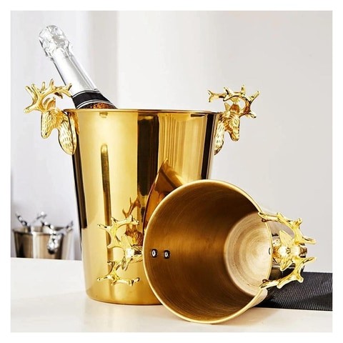 ALISSA-2L-Deer Head Decorative Ice Bucket Home الذهب الأوروبي الشمبانيا دلو الجرف الفولاذ المقاوم للصدأ دلو الجليد ، الذهب.