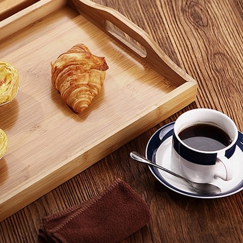 Bamboo bathroom serving tray with handles multipurpose for serving food and tea