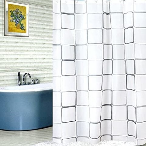 Shower curtain from Lash stain-resistant black and white square design for bathroom 180 x 200 cm