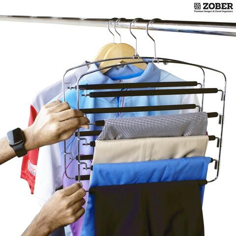 ZOBER 5 Layer Pants Hanger شماعات من الفولاذ المقاوم للصدأ مع أذرع متأرجحة مطلية بالرغوة ، أوشحة معلقة ، بنطلونات ، بنطلونات ، جينز ، إلخ (2)