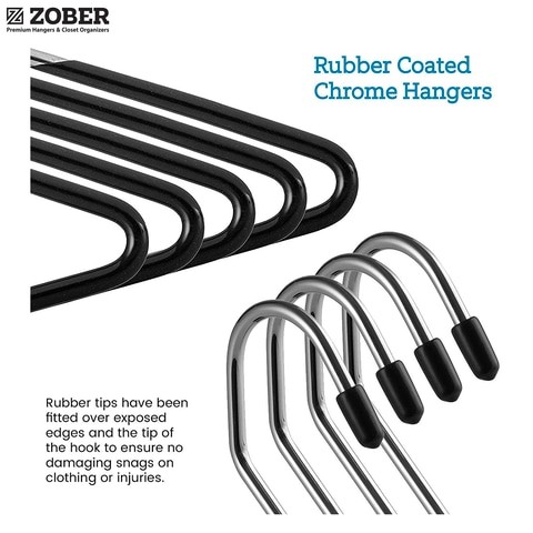 ZOBER Slack/Trousers Pants Hangers - 35 Pack - Strong and Durable Anti-Rust Chrome Metal Hangers, Non Slip Rubber Coating, Slim & Space Saving, Open Ended Design for Easy-Slide Pant, Jeans, Slacks Etc