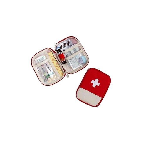 1PC.- First Aid Kit Mini Survival Emergency Bag Multi-Layer Pouch Outdoor Sport Travel Medical Storage Holder, Small-Red.