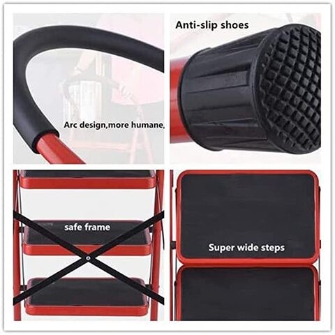 Folding Ladder Domestic Light Stepladder Household Combination Multifunction Steps Indoor Outdoor Home 4 Step, RED, FLDLS-4STEPRED