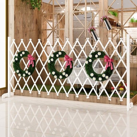 LINGWEI Expandable Wooden Garden Fence Trellis Fence Pet Safety Gate Wicker Fence Privacy Fence Nursery Guardrail Outdoor Garden Grid 70cm White