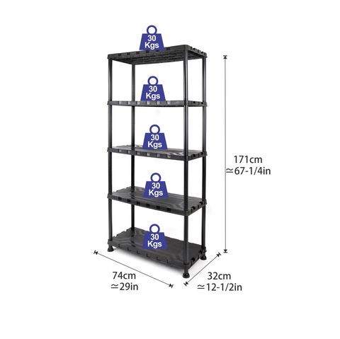 أرفف بلاستيك 5 أدوار من تكتيكس - 74 عرض × 32 عمق × 171 سم - TTX -320402