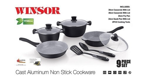 Winsor Cast Aluminum Cookware Set - 9 Pieces - Multi Color