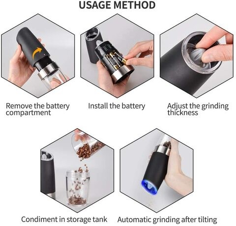 Aiwanto 2 Pcs Automatic Salt and Pepper Grinder Gravity Electric Salt Grinder Pepper Grinder Salt and Pepper Shaker Salt and Pepper Storage