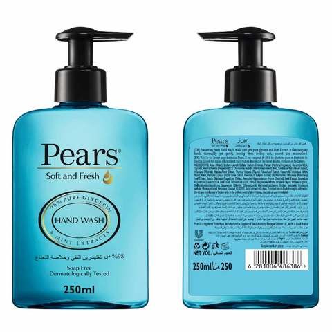 Soft and Refreshing Pear Hand Wash With Mint Extract 98% Pure Glycerin 250 ml