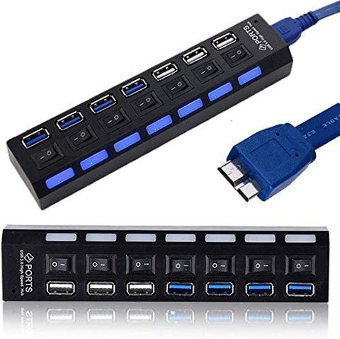 RDN USB Hub 3.0 USB 3.0 Hub Splitter 7 Ports Expander With Power Adapter For PC Computer Accessories