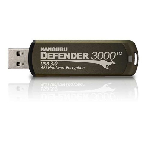 Kanguru 128GB Defender 3000 - Encrypted 3.0 Secure Flash Drive FIPS 140-2 Level 3, On-board Antivirus Drive, Military Grade 256-bit AES Encryption, Data Protection with Password Management